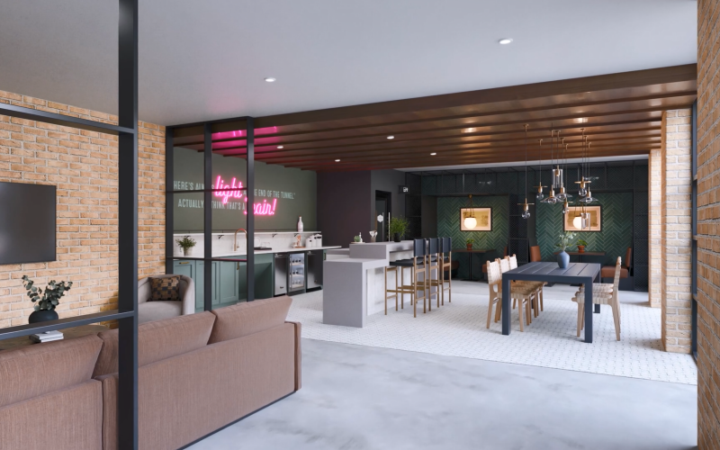 Aqua Lounge with a variety of seating options and co-working space.
